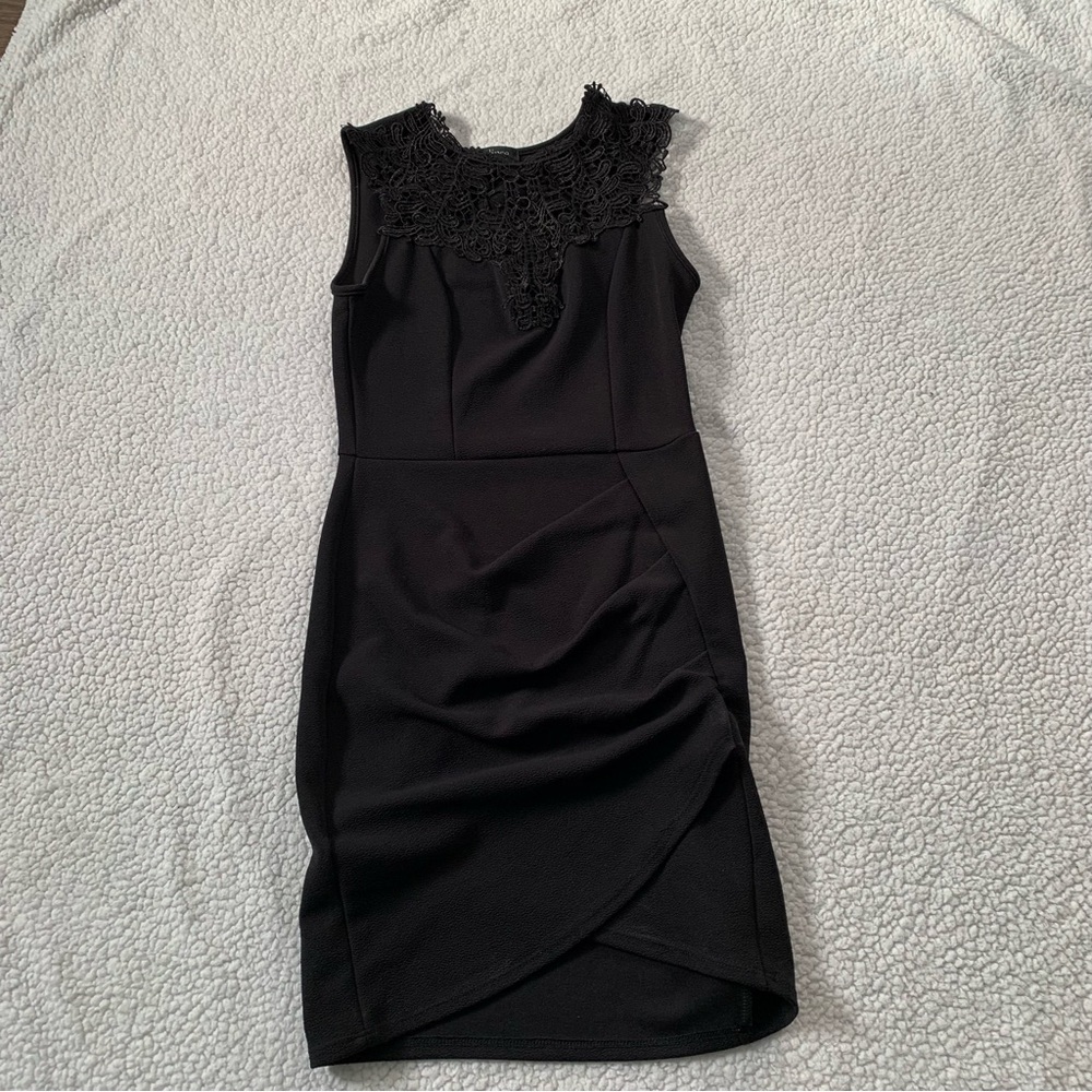 Eclipse Black Lace Neckline Ruched Mini Dress